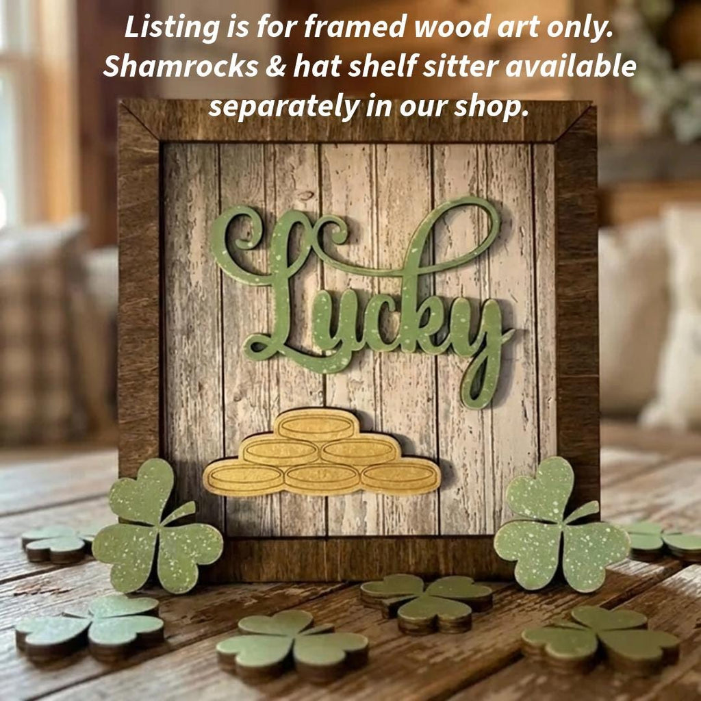 St Patrick’s Day Decor | Mini Framed Shamrock Art | Lucky & Pot of Gold Farmhouse Sign
