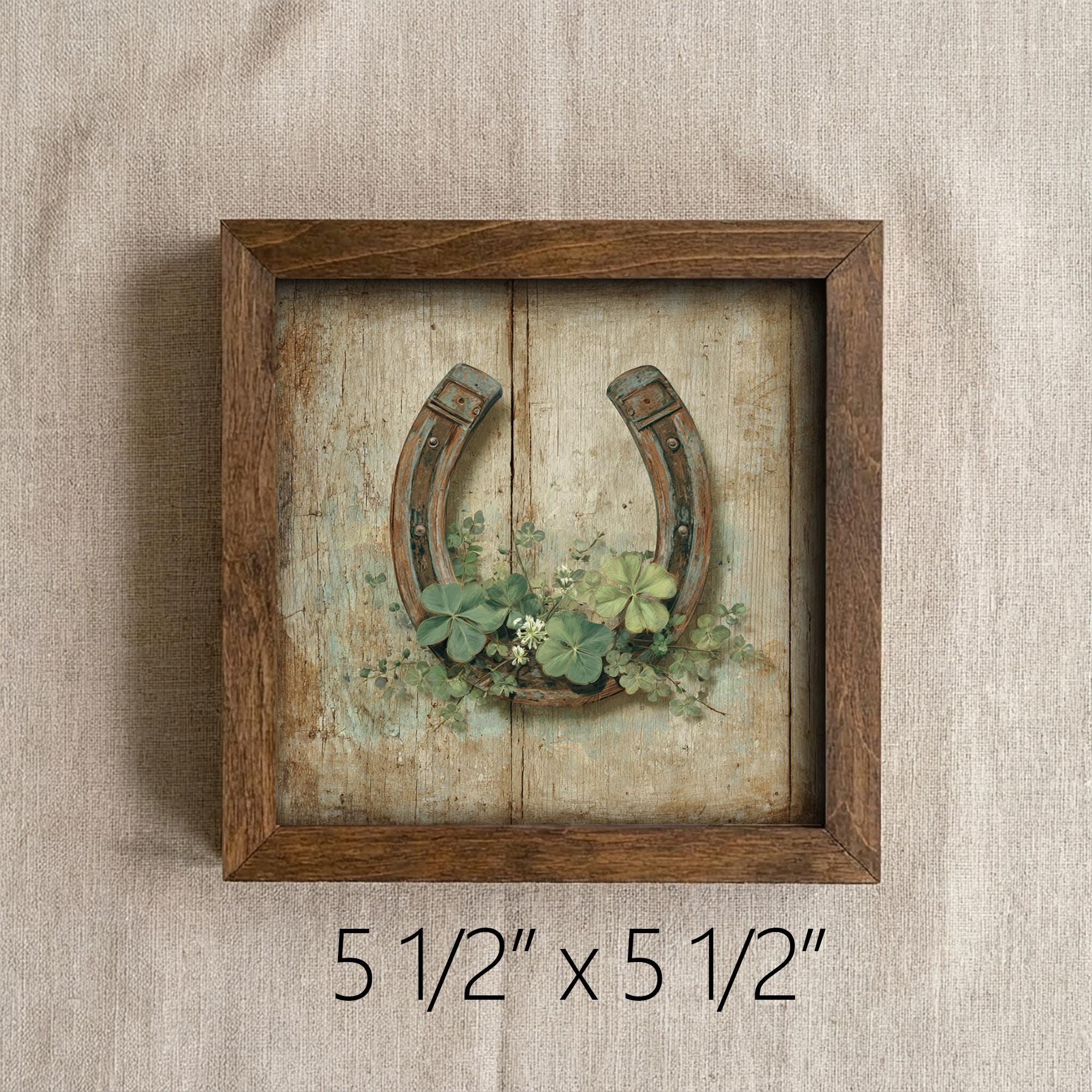 St Patrick’s Day Farmhouse Decor | Mini Framed Horseshoe Art | Rustic Shamrock Wall Sign