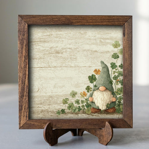 Farmhouse Gnome Wall Art | Mini Framed Shamrock Gnome Decor | St Patrick’s Day Accent