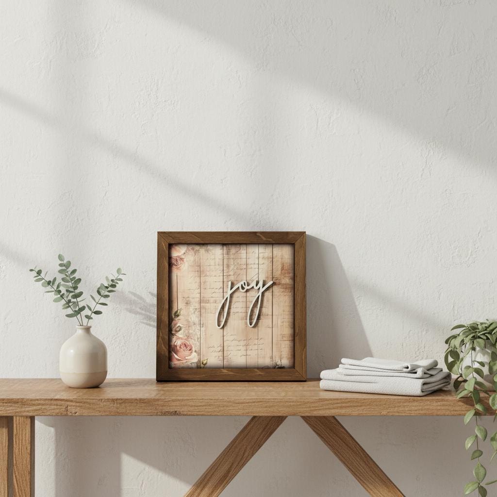 Joy Rustic Wood Sign | Farmhouse Floral Tabletop Decor - TheGrumpyRooster