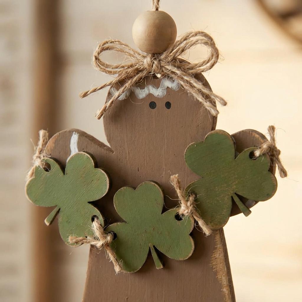 St Patrick's Day Decorations – Rustic Gingerbread Shamrock Shelf Sitter or Ornament