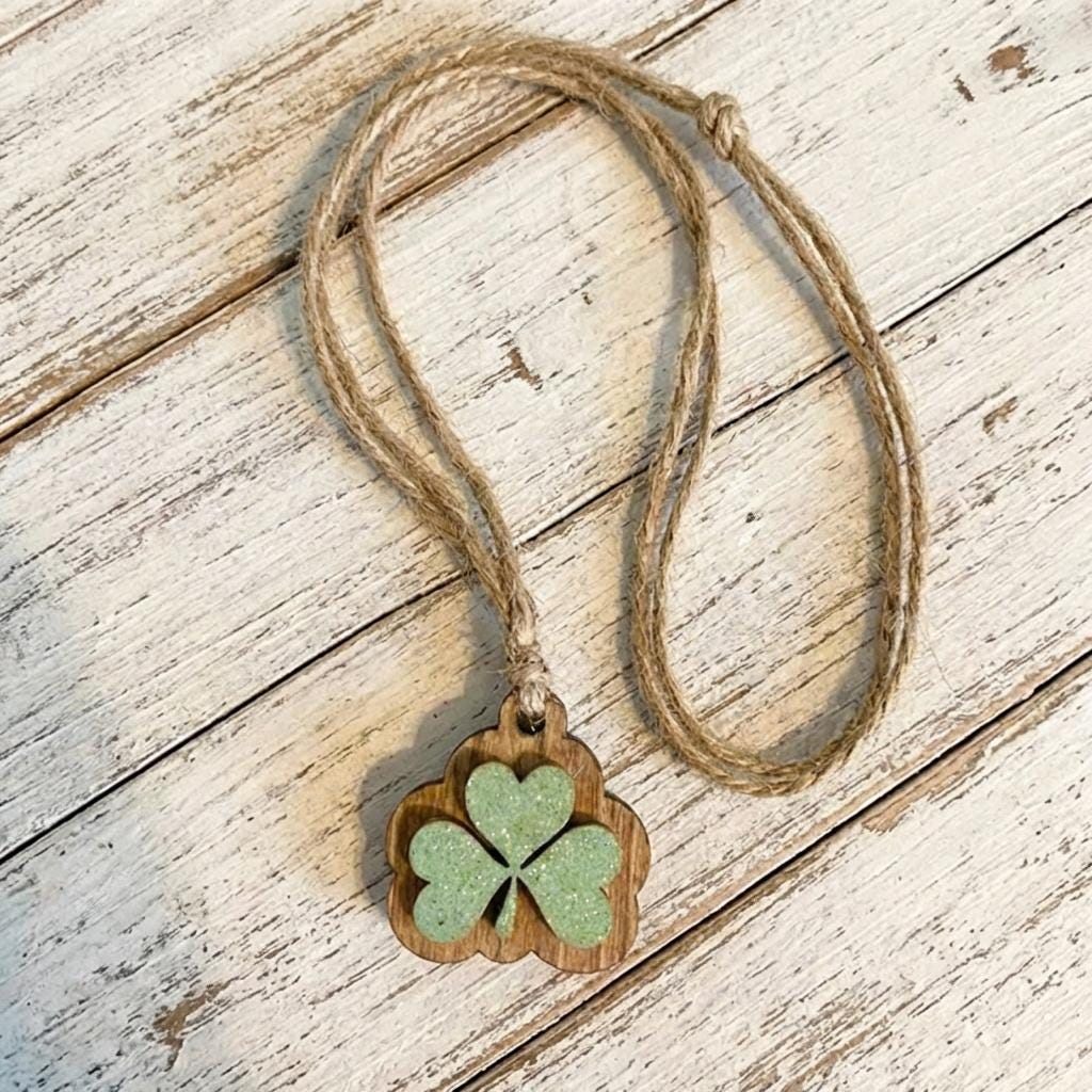 Reversible St Patrick’s Day Mini Shamrock Charms – Rustic Wooden Clover Tiered Tray Filler – Set of 7