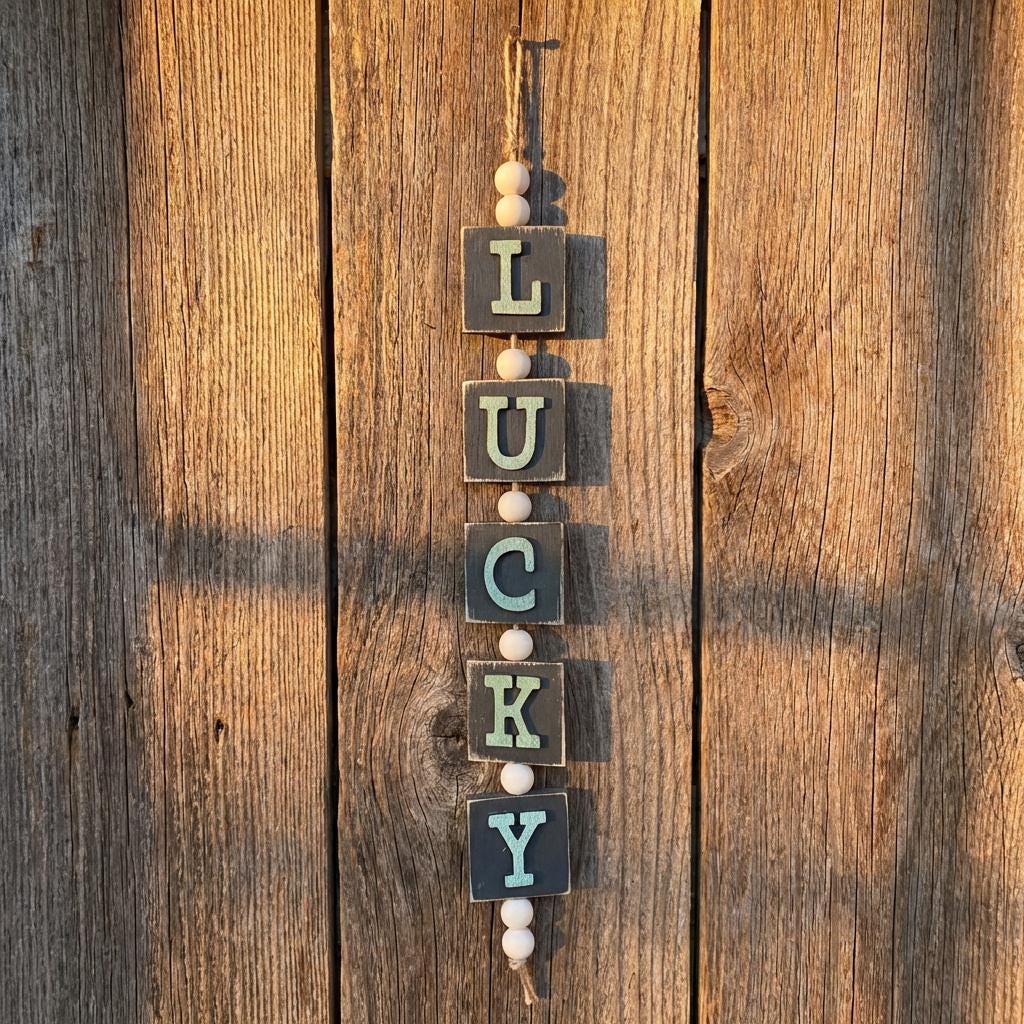 Lucky Beaded Door Hanger – St Patrick’s Day Rustic Wood Letter Garland – Farmhouse Tiered Tray Decor