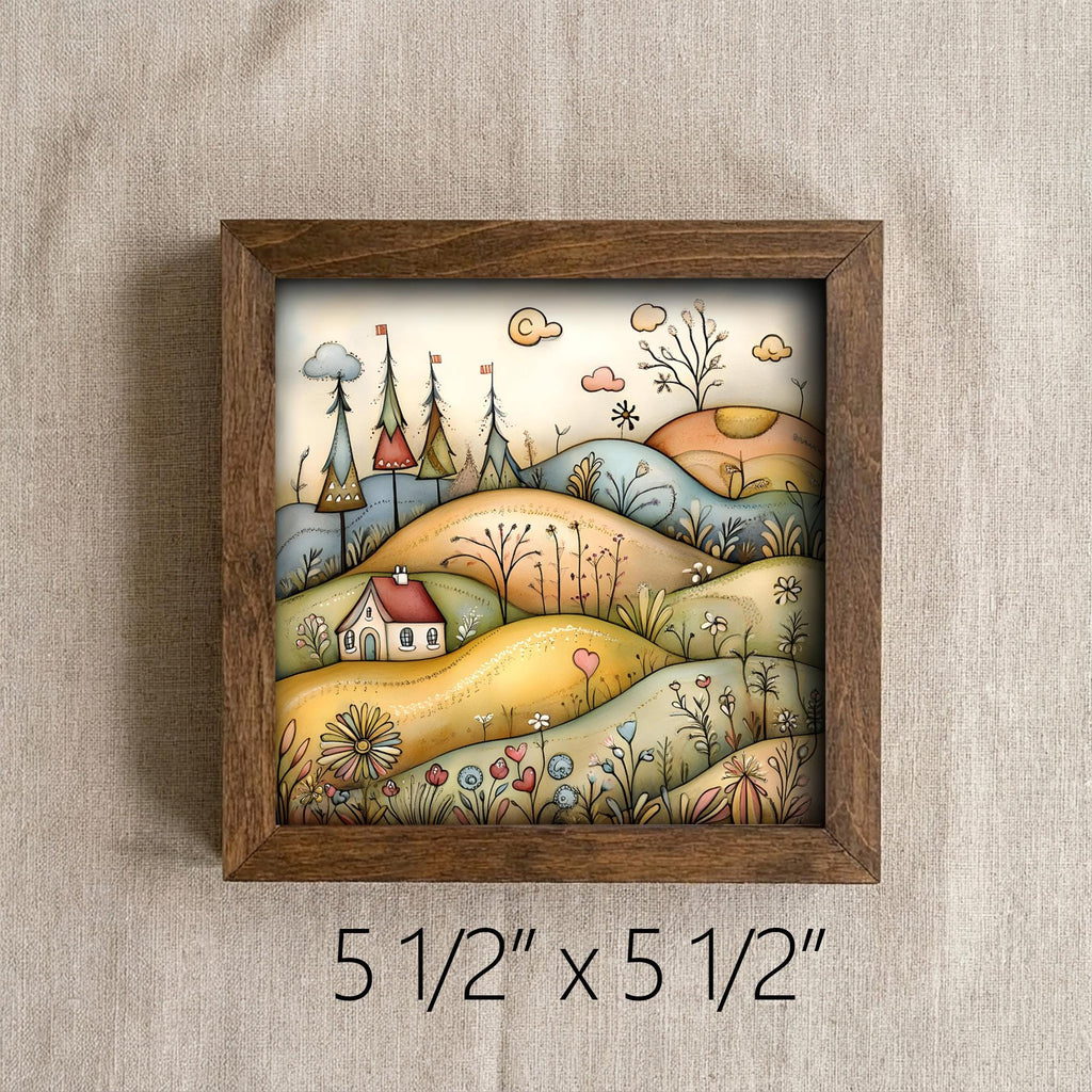 Whimsical City Art, Colorful Fantasy Town, Framed Shelf Decor