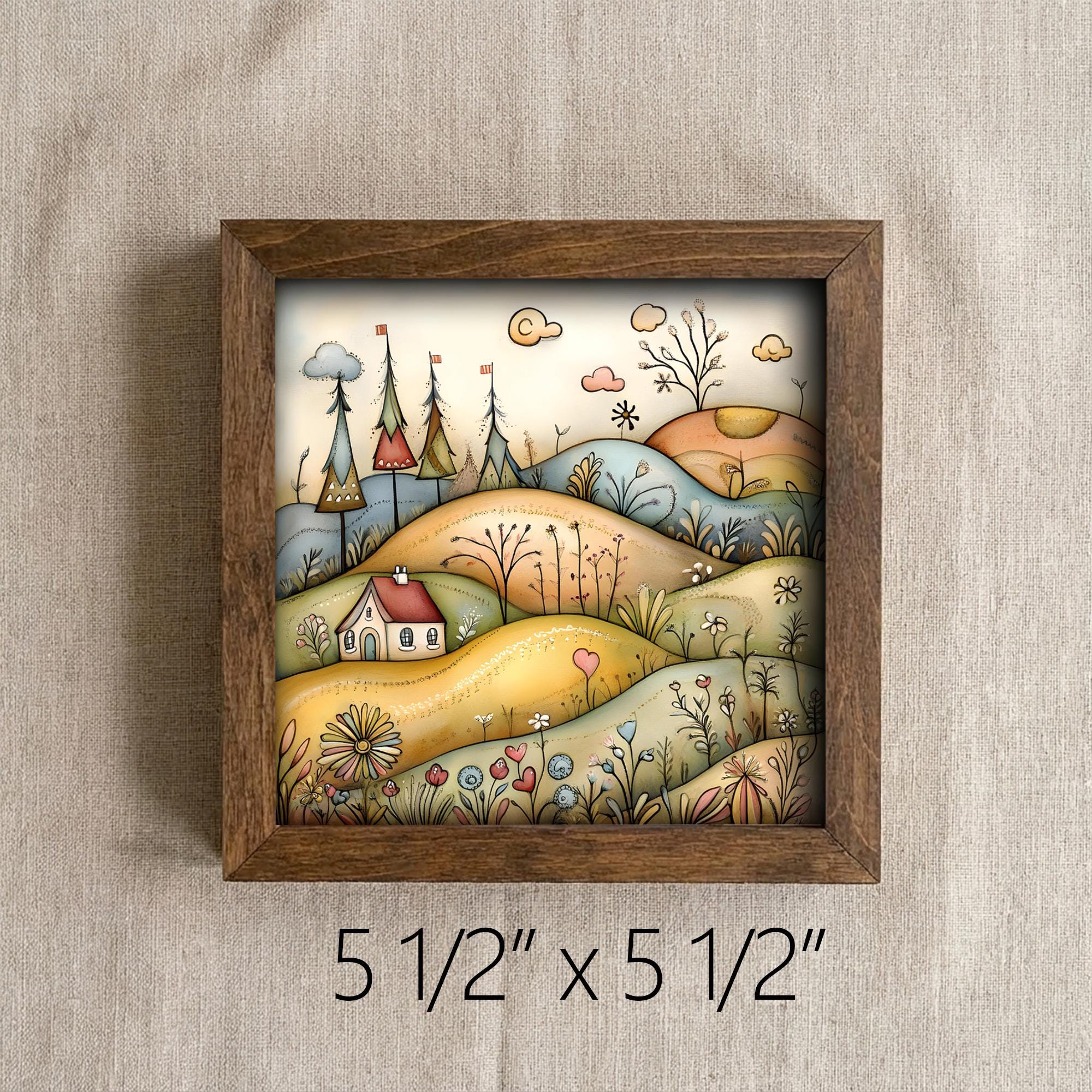Whimsical City Art, Colorful Fantasy Town, Framed Shelf Decor