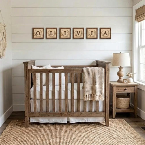 Custom Baby Name Wooden Wall Sign – Framed Rustic Nursery Decor – Farmhouse Wood Name Letters – Personalized Nursery Gift