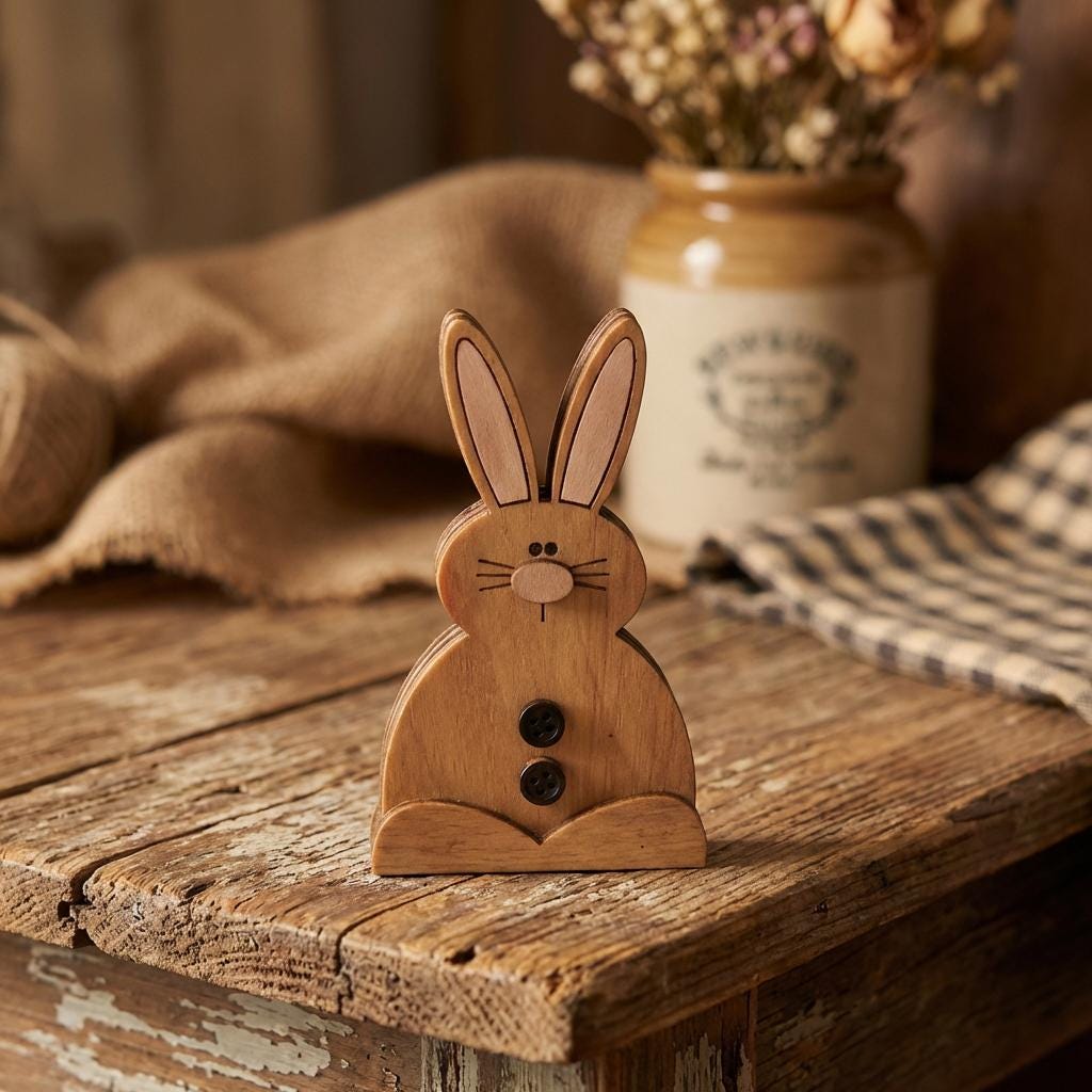 Farmhouse Bunny Trio Shelf Decor – Rustic Wooden Easter Bunnies – Tiered Tray Spring Decor – Neutral Bunny Set