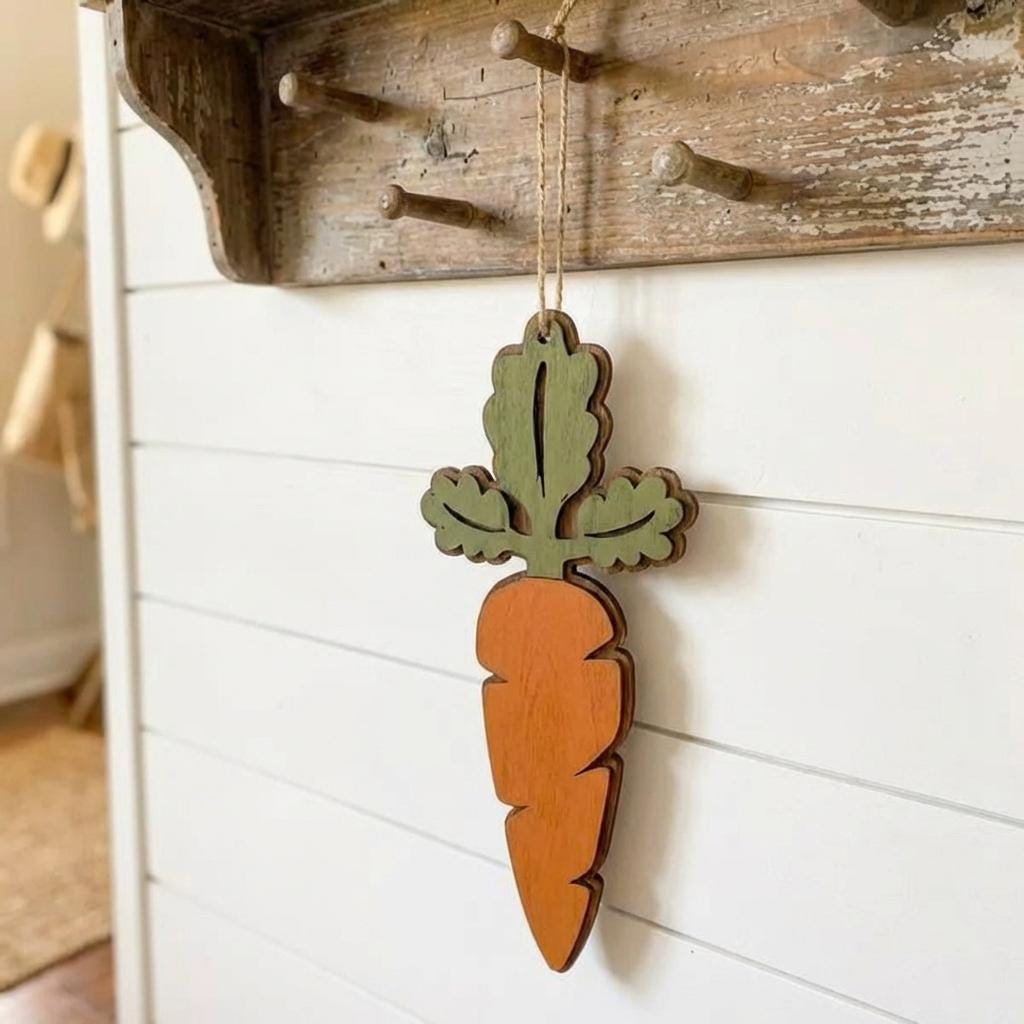 Rustic Wooden Carrot Decor | Farmhouse Easter Basket Tag | Spring Tiered Tray Accent | Handmade Wood Carrot Ornament
