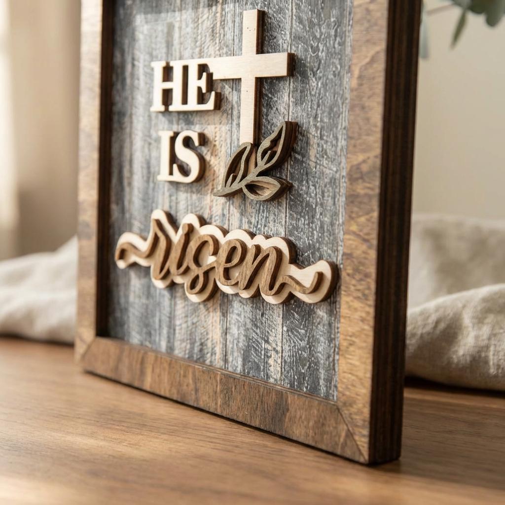 Layered He Is Risen Cross Decor – Christian Easter Home Decor – Resurrection Wall Art – Farmhouse Religious Shelf Decor - TheGrumpyRooster