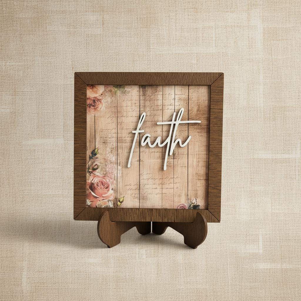 Rustic Welcome Sign | Joy Love Faith Gather Wood Decor | Farmhouse Tabletop Sign | Housewarming Gift