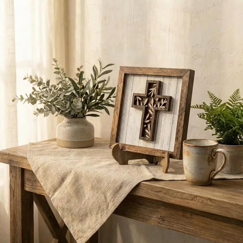 Layered Cross with Vines – Christian Easter Decor – Wedding Gift – Farmhouse Religious Wall Art - TheGrumpyRooster