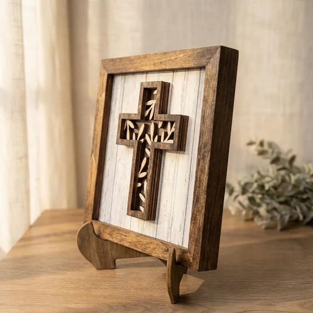 Layered Cross with Vines – Christian Easter Decor – Wedding Gift – Farmhouse Religious Wall Art - TheGrumpyRooster