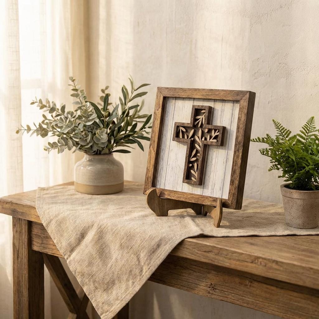 Layered Cross with Vines – Christian Easter Decor – Wedding Gift – Farmhouse Religious Wall Art - TheGrumpyRooster
