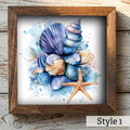 Coastal Seashell Wall Art Framed Beach Decor Starfish Ocean Artwork Nautical Farmhouse Blue Shell Print Gift for Beach House