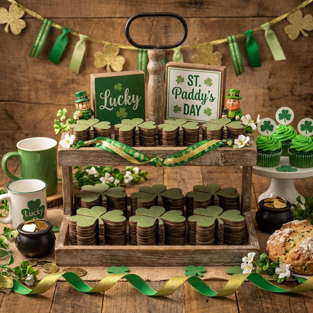 Chunky Shamrock Shelf Sitter – Small Layered Wood Shamrock Decor – St Patrick’s Day Tiered Tray Decor – Farmhouse Irish Spring Decoration - TheGrumpyRooster