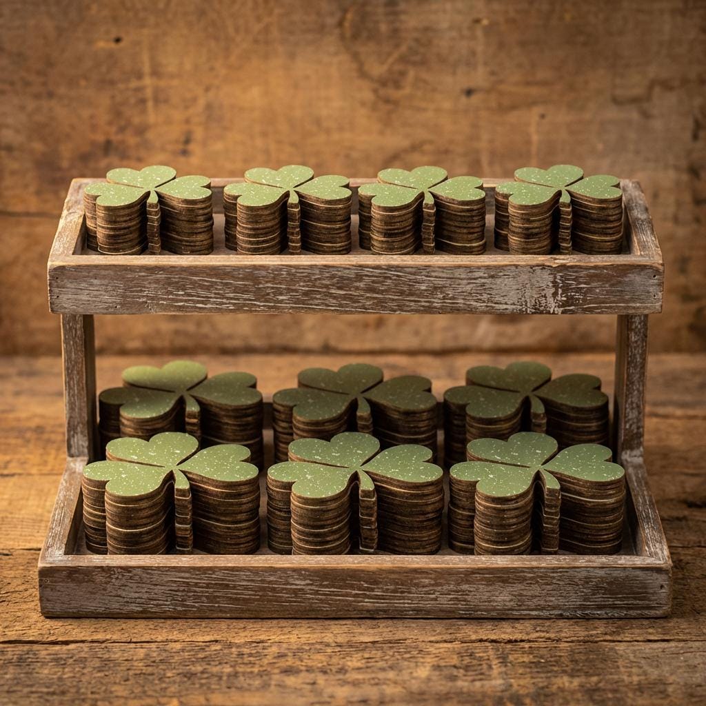 Chunky Shamrock Shelf Sitter – Small Layered Wood Shamrock Decor – St Patrick’s Day Tiered Tray Decor – Farmhouse Irish Spring Decoration - TheGrumpyRooster