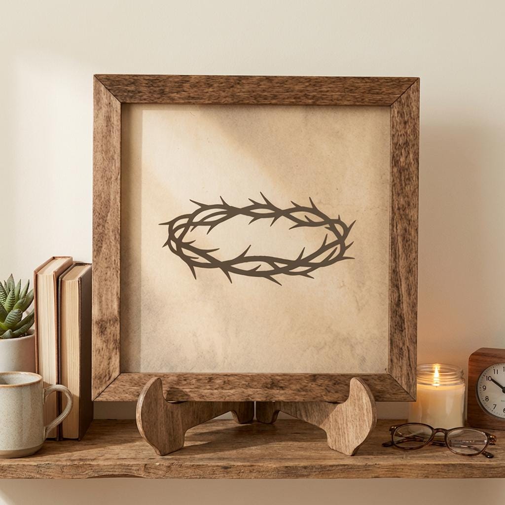 Crown of Thorns Framed Christian Art, Easter Wall Decor, Scripture Decor, Christian Gift, Religious Wall Art, Faith Home Decor, Easter Decor - TheGrumpyRooster