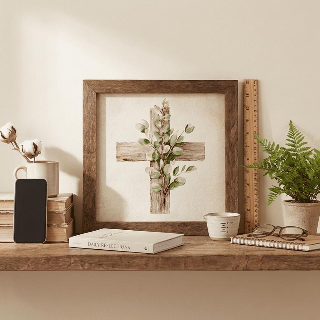 Botanical Cross Framed Christian Art, Easter Wall Decor, Christian Gift, Religious Wall Art, Scripture Decor, Faith Home Decor, Easter Gift - TheGrumpyRooster