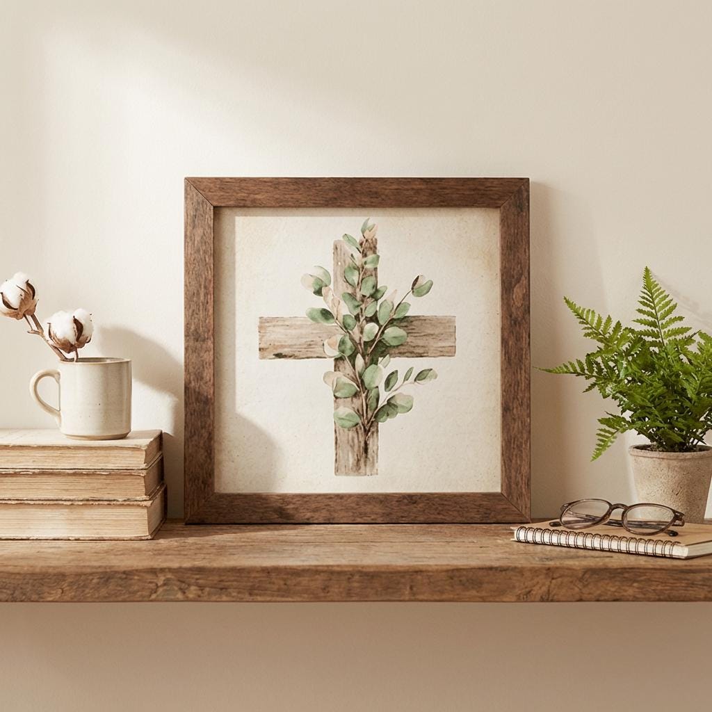 Botanical Cross Framed Christian Art, Easter Wall Decor, Christian Gift, Religious Wall Art, Scripture Decor, Faith Home Decor, Easter Gift - TheGrumpyRooster