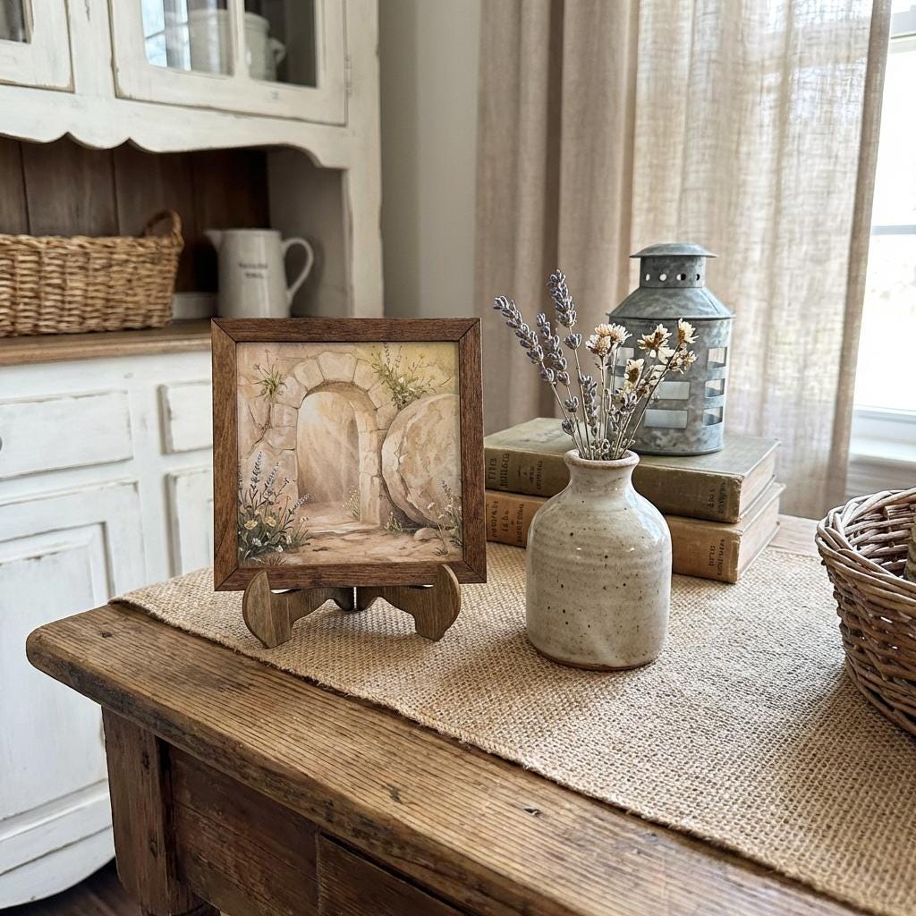 Empty Tomb Framed Christian Art, He Is Risen Decor, Easter Wall Decor, Christian Gift, Religious Wall Art, Scripture Decor, Faith Home Decor - TheGrumpyRooster