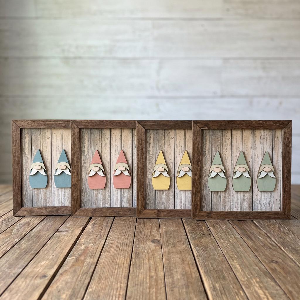 Rustic Gnome Trio Framed Wood Art, Farmhouse Tiered Tray Decor, Spring Gnome Decor, Handmade Wooden Gnome Sign, Cottage Style Gift - TheGrumpyRooster