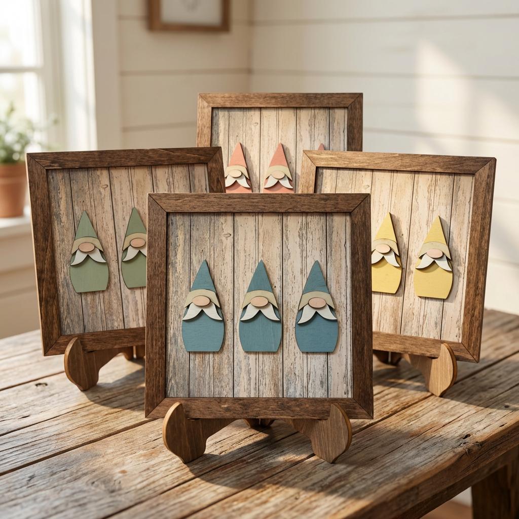 Rustic Gnome Trio Framed Wood Art, Farmhouse Tiered Tray Decor, Spring Gnome Decor, Handmade Wooden Gnome Sign, Cottage Style Gift - TheGrumpyRooster