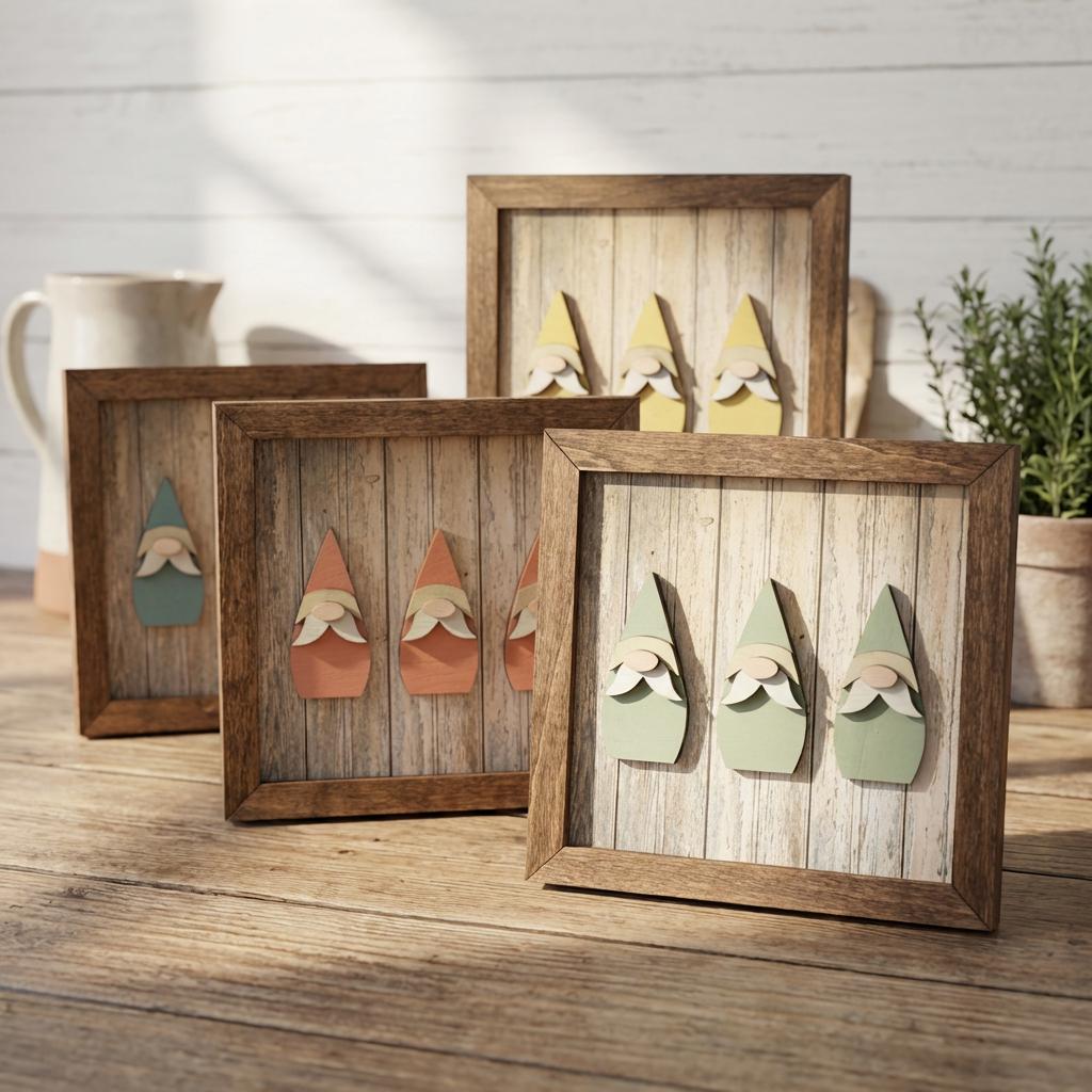 Rustic Gnome Trio Framed Wood Art, Farmhouse Tiered Tray Decor, Spring Gnome Decor, Handmade Wooden Gnome Sign, Cottage Style Gift - TheGrumpyRooster