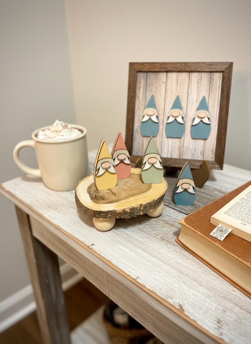 Rustic Gnome Trio Framed Wood Art, Farmhouse Tiered Tray Decor, Spring Gnome Decor, Handmade Wooden Gnome Sign, Cottage Style Gift - TheGrumpyRooster