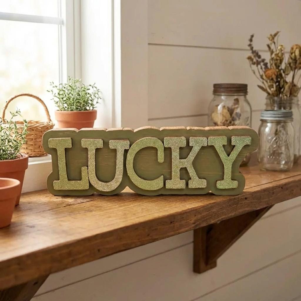 Rustic Lucky Wood Word Block – St Patrick’s Day Shelf Sitter Decor