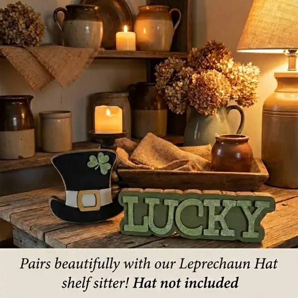 Rustic Lucky Wood Word Block – St Patrick’s Day Shelf Sitter Decor