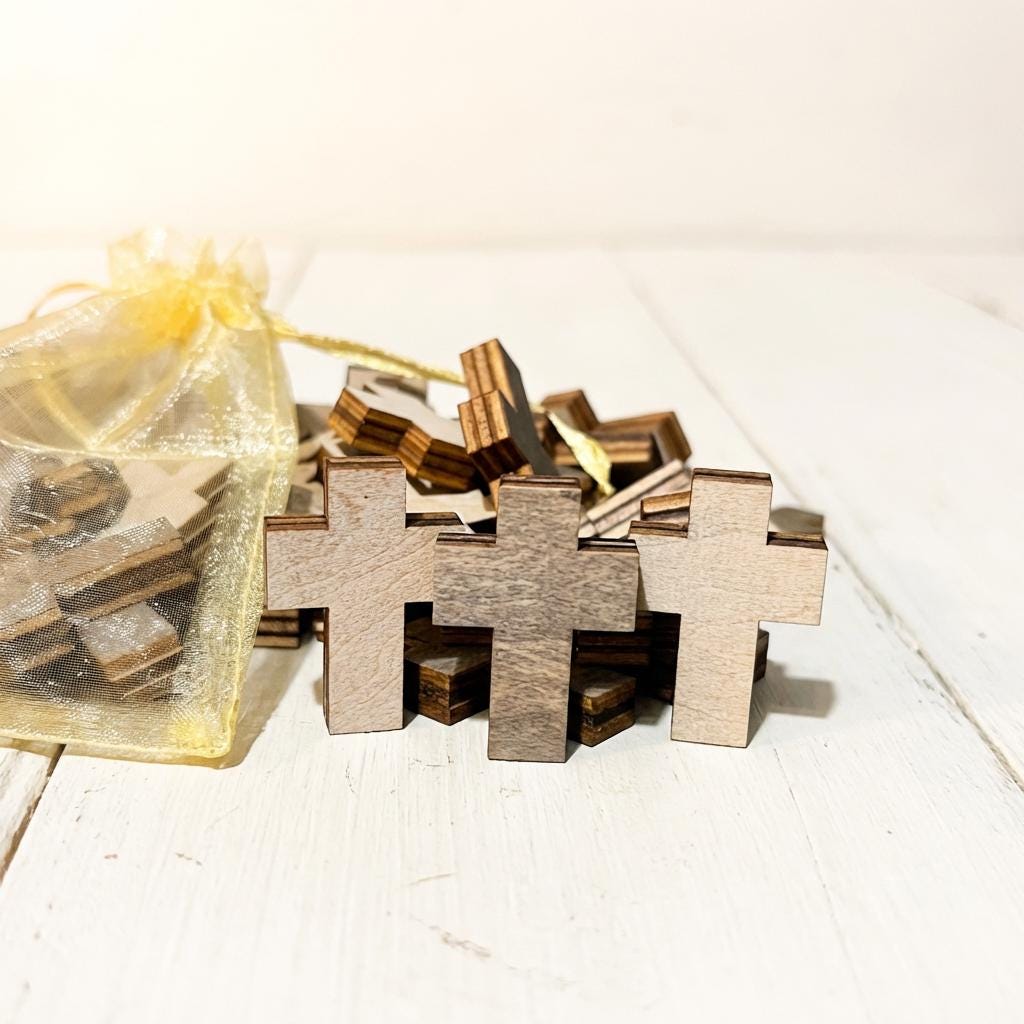 Mini Wooden Crosses – Set of 7 | Reversible Rustic Cross Decor | Christian Easter Decor | Baptism Favor | Communion Table Decor - TheGrumpyRooster