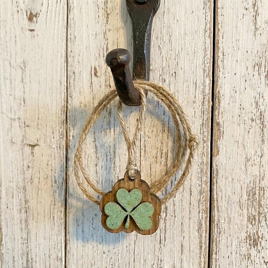 Reversible St Patrick’s Day Mini Shamrock Charms – Rustic Wooden Clover Tiered Tray Filler – Set of 7