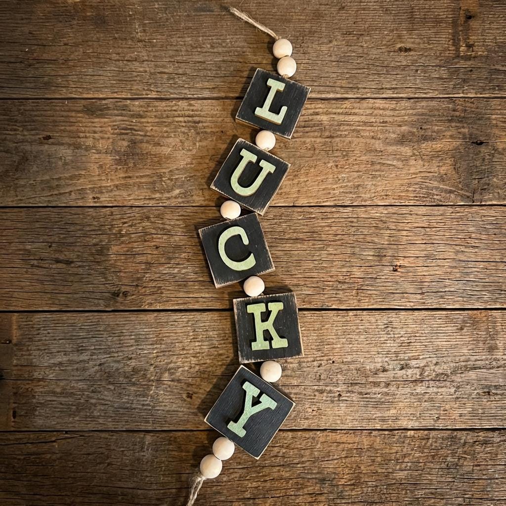 Lucky Beaded Door Hanger – St Patrick’s Day Rustic Wood Letter Garland – Farmhouse Tiered Tray Decor