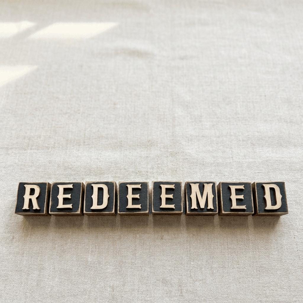 REDEEMED Letter Blocks | Christian Shelf Decor | Faith Tiered Tray Decor | Rustic Farmhouse Christian Decor | Easter Decor - TheGrumpyRooster