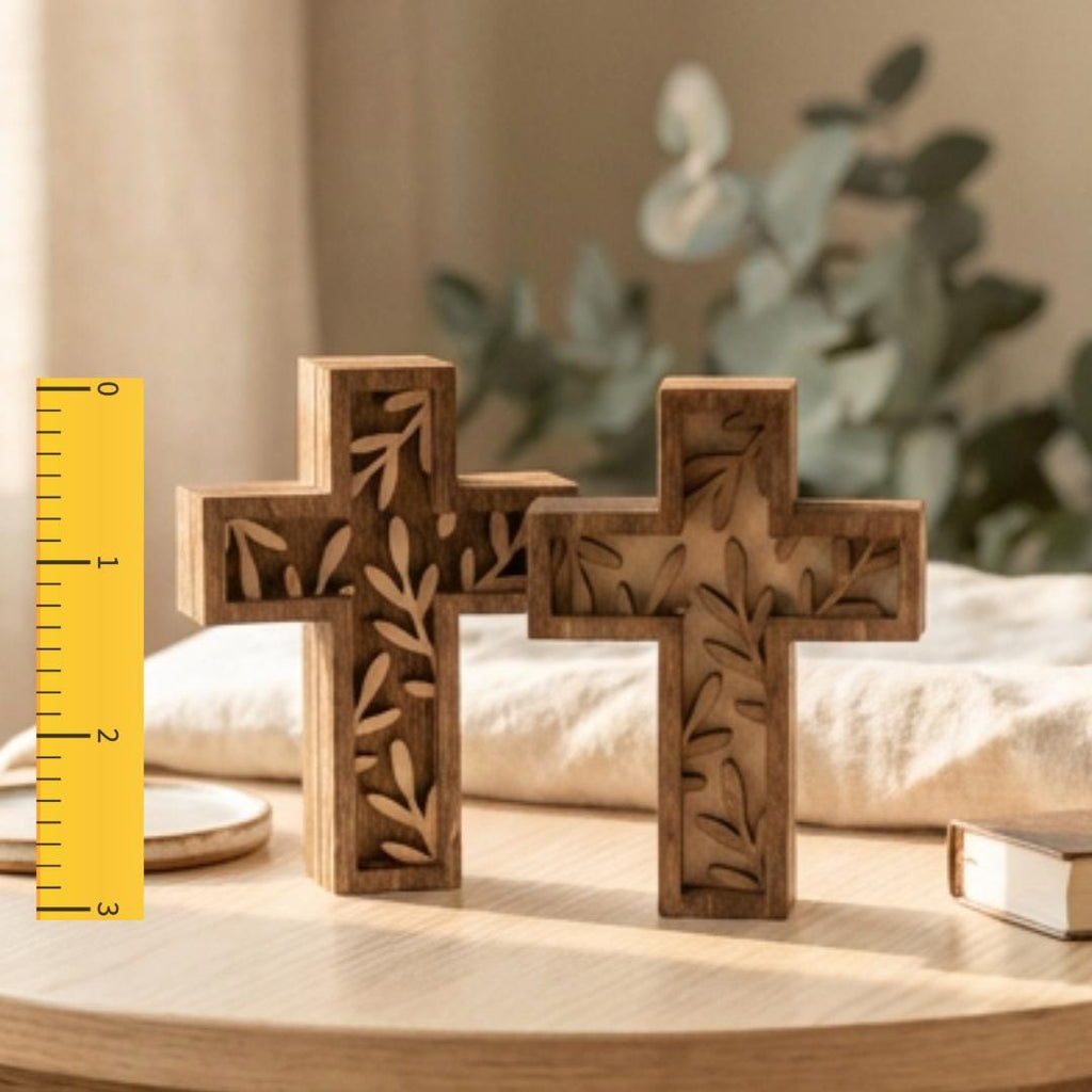 Reversible Cross Shelf Sitter with Vines | Christian Easter Decor | Rustic Faith Home Decor | Small Cross Decor | Gift for Believers - TheGrumpyRooster