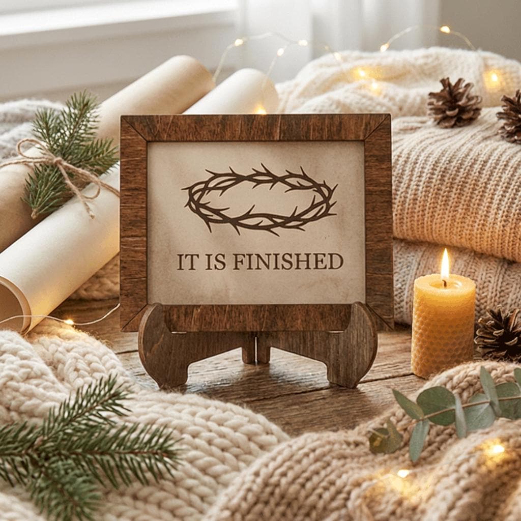 It Is Finished Framed Christian Art | Easter Wall Decor | Scripture Print | Rustic Faith Home Decor | Gift for Believers - TheGrumpyRooster