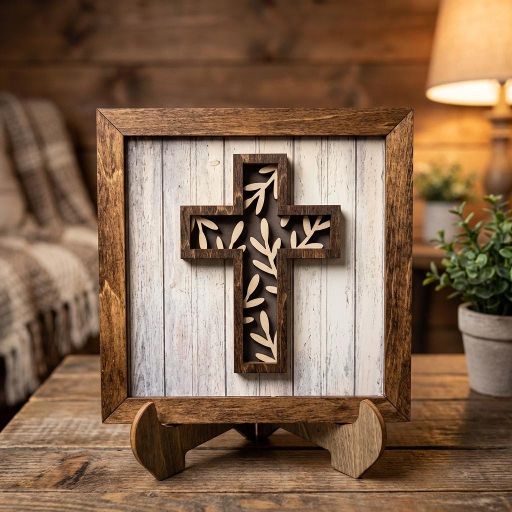 Layered Cross with Vines – Christian Easter Decor – Wedding Gift – Farmhouse Religious Wall Art - TheGrumpyRooster