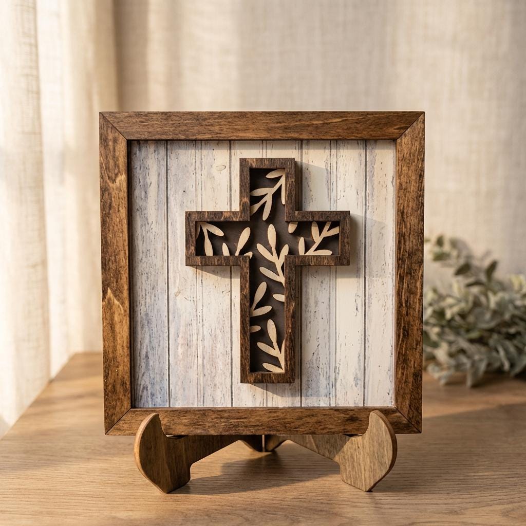 Layered Cross with Vines – Christian Easter Decor – Wedding Gift – Farmhouse Religious Wall Art - TheGrumpyRooster