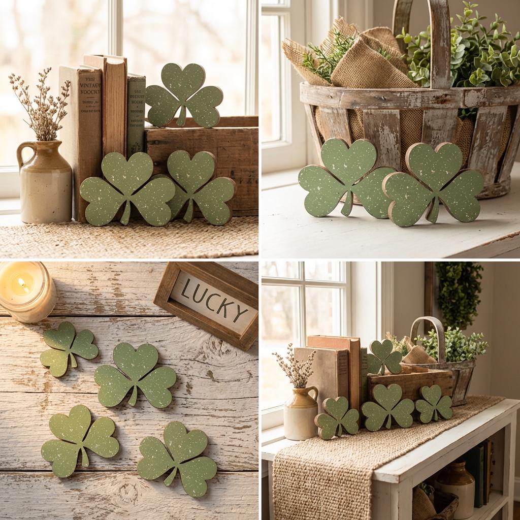Chunky Shamrock Shelf Sitter – Small Layered Wood Shamrock Decor – St Patrick’s Day Tiered Tray Decor – Farmhouse Irish Spring Decoration - TheGrumpyRooster