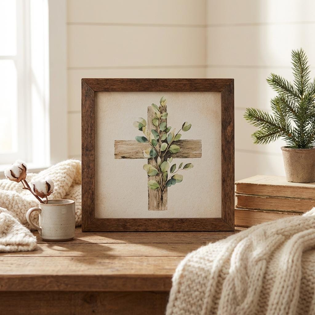 Botanical Cross Framed Christian Art, Easter Wall Decor, Christian Gift, Religious Wall Art, Scripture Decor, Faith Home Decor, Easter Gift - TheGrumpyRooster