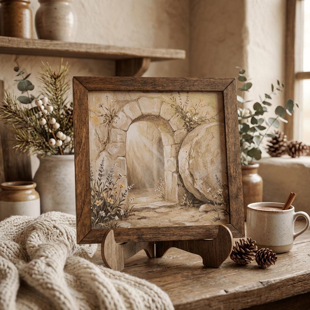 Empty Tomb Framed Christian Art, He Is Risen Decor, Easter Wall Decor, Christian Gift, Religious Wall Art, Scripture Decor, Faith Home Decor - TheGrumpyRooster