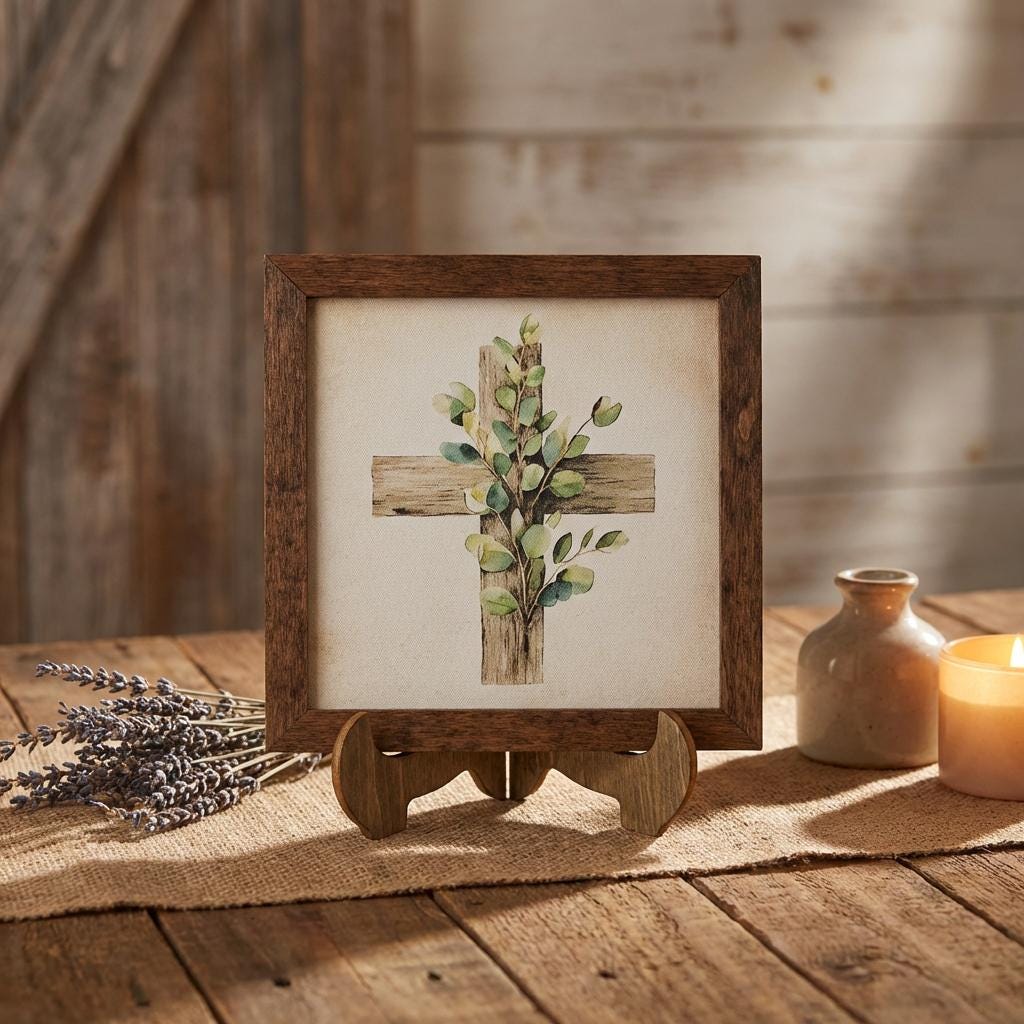 Botanical Cross Framed Christian Art, Easter Wall Decor, Christian Gift, Religious Wall Art, Scripture Decor, Faith Home Decor, Easter Gift - TheGrumpyRooster