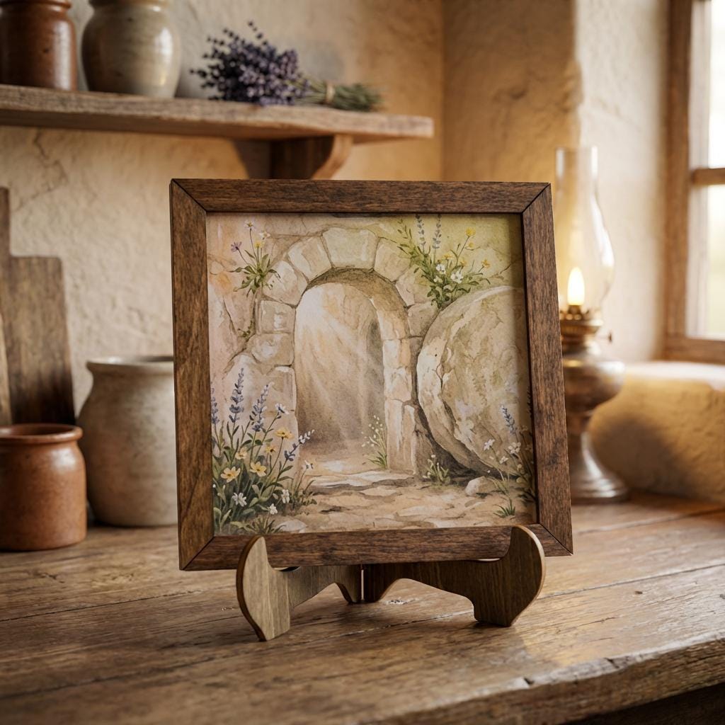 Empty Tomb Framed Christian Art, He Is Risen Decor, Easter Wall Decor, Christian Gift, Religious Wall Art, Scripture Decor, Faith Home Decor - TheGrumpyRooster