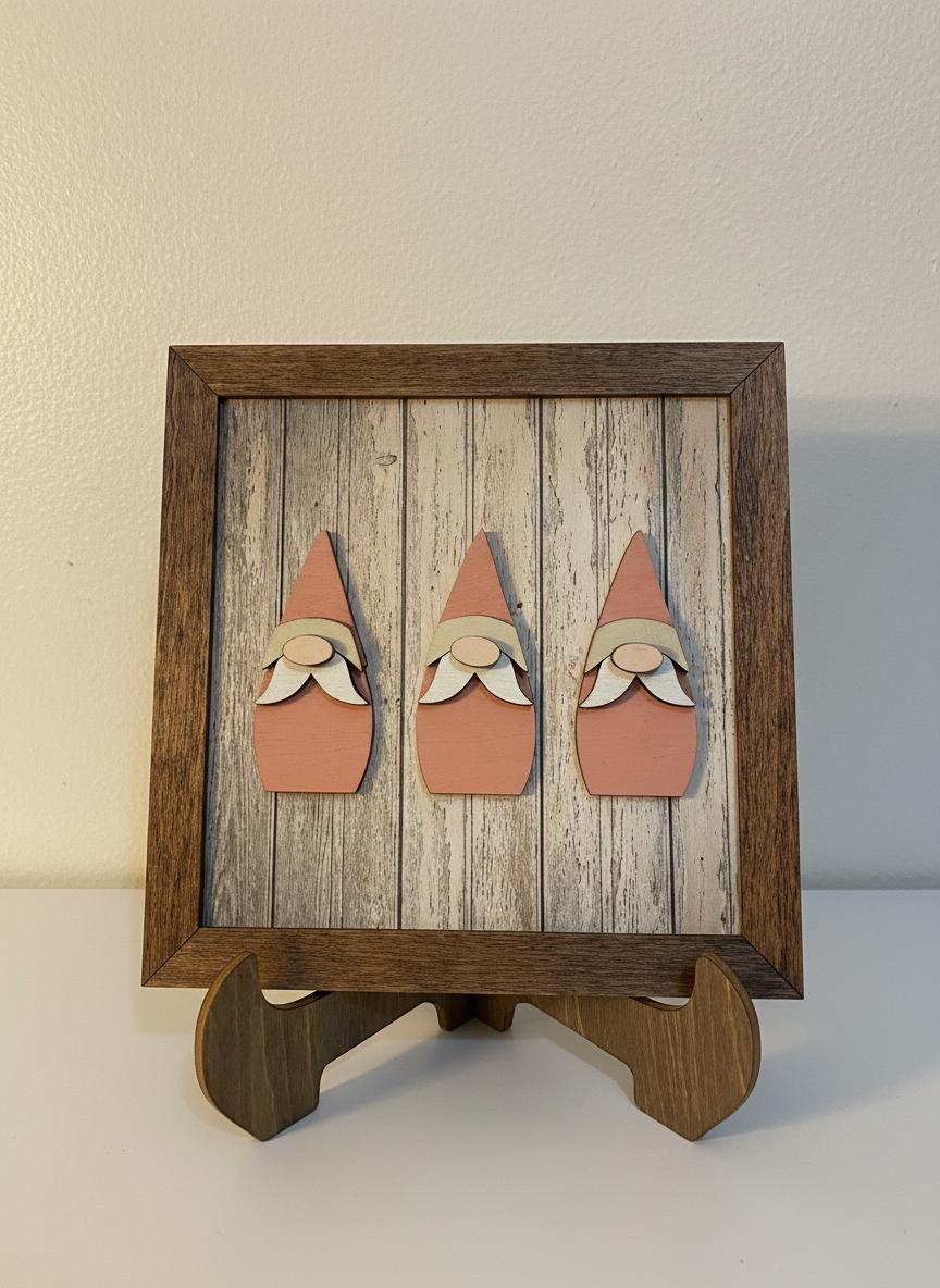 Rustic Gnome Trio Framed Wood Art, Farmhouse Tiered Tray Decor, Spring Gnome Decor, Handmade Wooden Gnome Sign, Cottage Style Gift - TheGrumpyRooster
