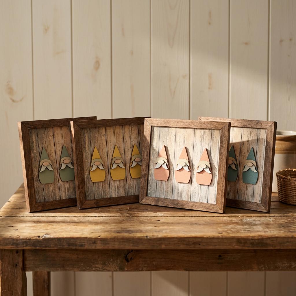 Rustic Gnome Trio Framed Wood Art, Farmhouse Tiered Tray Decor, Spring Gnome Decor, Handmade Wooden Gnome Sign, Cottage Style Gift - TheGrumpyRooster