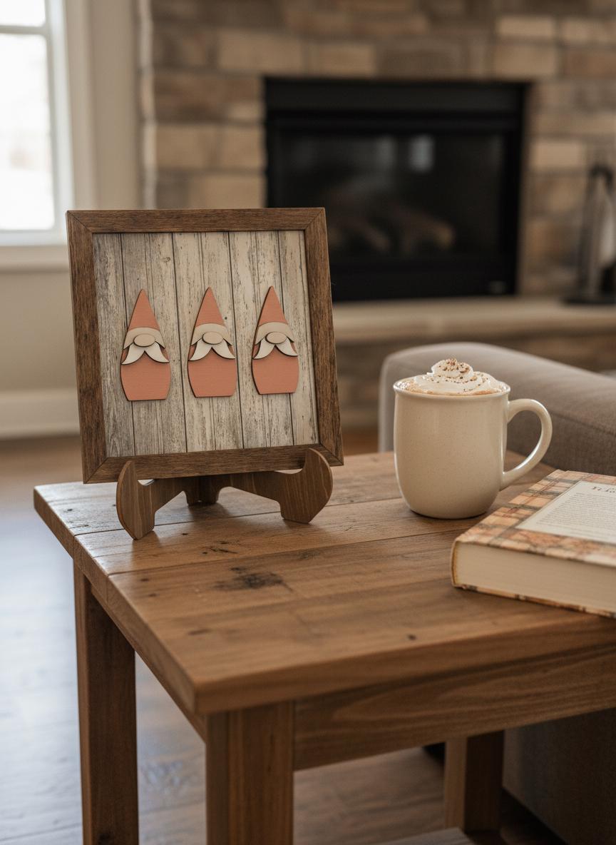 Rustic Gnome Trio Framed Wood Art, Farmhouse Tiered Tray Decor, Spring Gnome Decor, Handmade Wooden Gnome Sign, Cottage Style Gift - TheGrumpyRooster