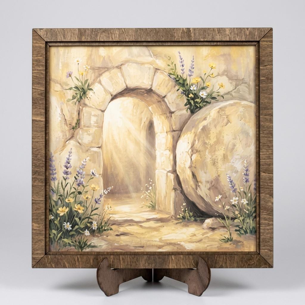 Empty Tomb Easter Decor | Christian Resurrection Wall Art | He Is Risen Religious Easter Decor | Framed Christian Easter Display - TheGrumpyRooster