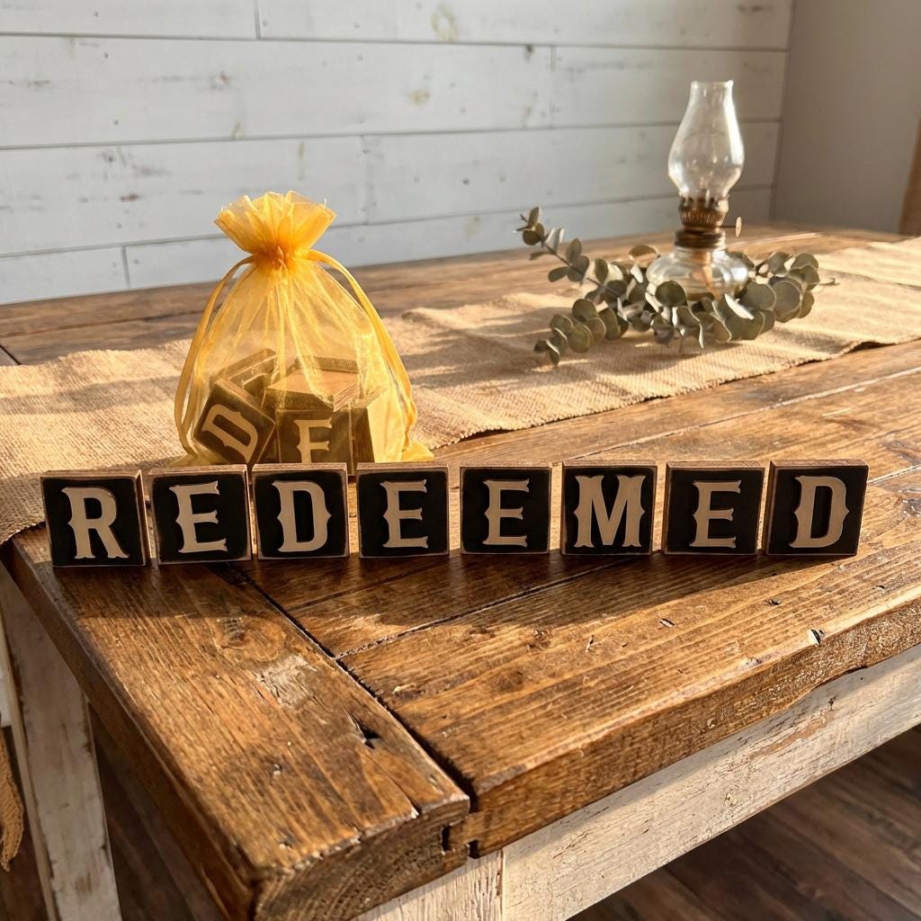 REDEEMED Letter Blocks | Christian Shelf Decor | Faith Tiered Tray Decor | Rustic Farmhouse Christian Decor | Easter Decor - TheGrumpyRooster
