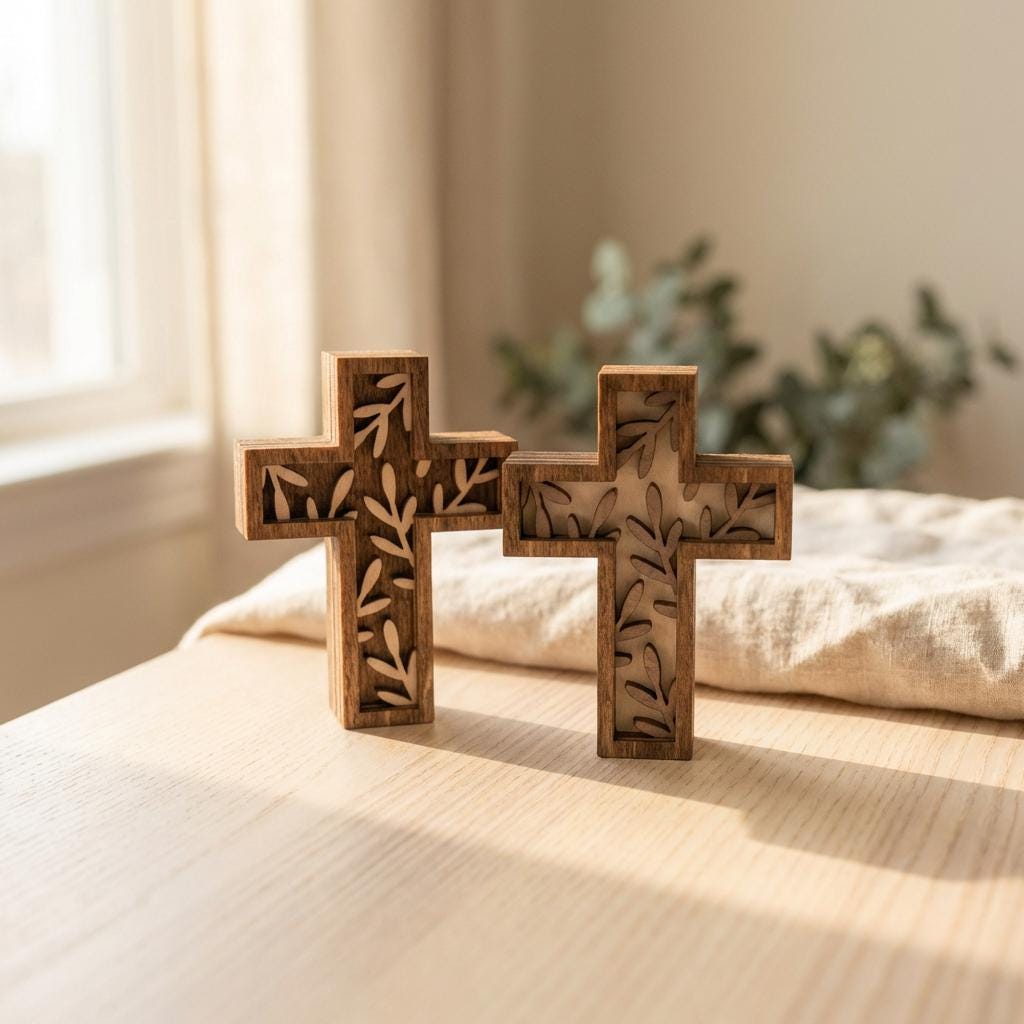 Reversible Cross Shelf Sitter with Vines | Christian Easter Decor | Rustic Faith Home Decor | Small Cross Decor | Gift for Believers - TheGrumpyRooster