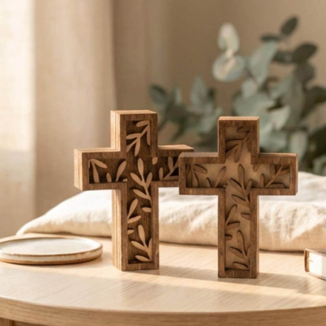Reversible Cross Shelf Sitter with Vines | Christian Easter Decor | Rustic Faith Home Decor | Small Cross Decor | Gift for Believers - TheGrumpyRooster